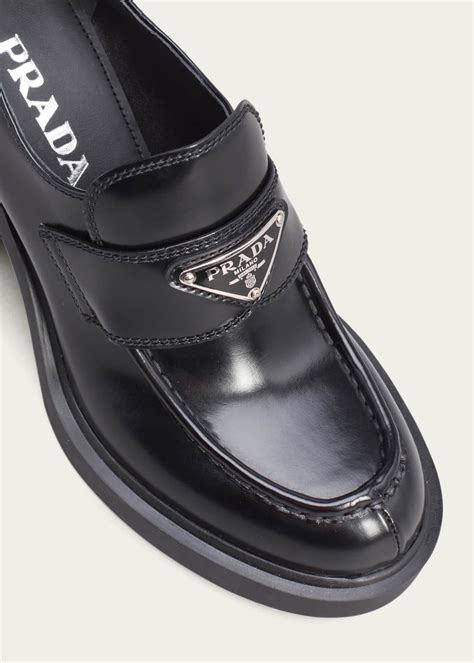 prada chocolate flow heeled loafers|prada loafers ladies.